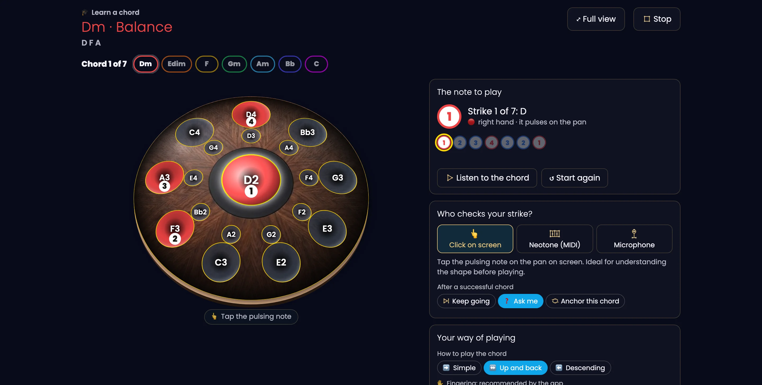Learn your chords step by step: the guided mode