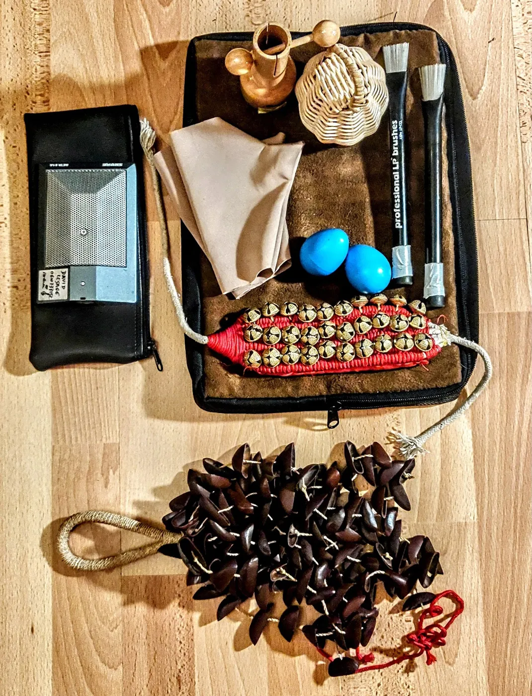 The calabash player’s accessory kit, which fits in the pouch