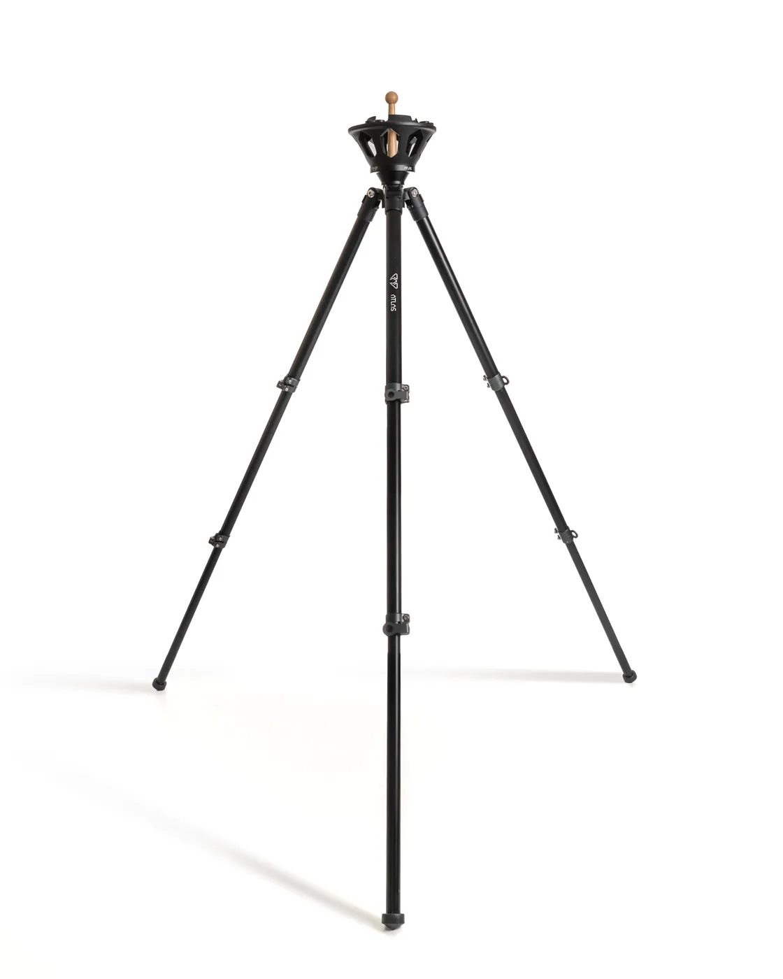 The Atlas Pro tripod set to its high position, its three telescopic legs fully extended.
